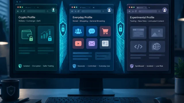 Separate Browser Profiles for Crypto Security Illustration of separate browser profiles for crypto, everyday browsing and testing