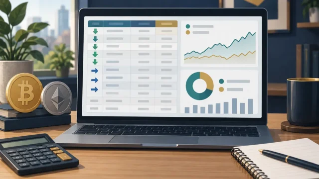 Separating Crypto Deposits from Portfolio Returns Spreadsheet illustration separating crypto portfolio deposits, wallet transfers and investment performance