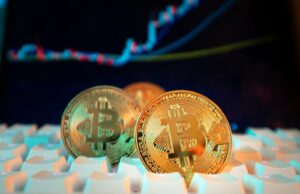 US-Friendly Crypto Exchanges – Compliance, Availability and Reviews Bitcoin coins are displayed with a stock chart.