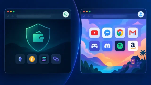Crypto Browser Profile Separation Illustration of separate browser profiles for crypto activity and everyday browsing