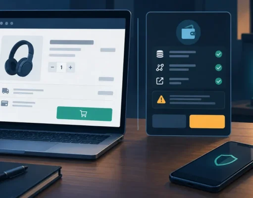 Unexpected Wallet Requests at Checkout: A Crypto User’s Safety Checklist Online checkout beside a wallet permission prompt, illustrating the need to check unexpected authorization requests.